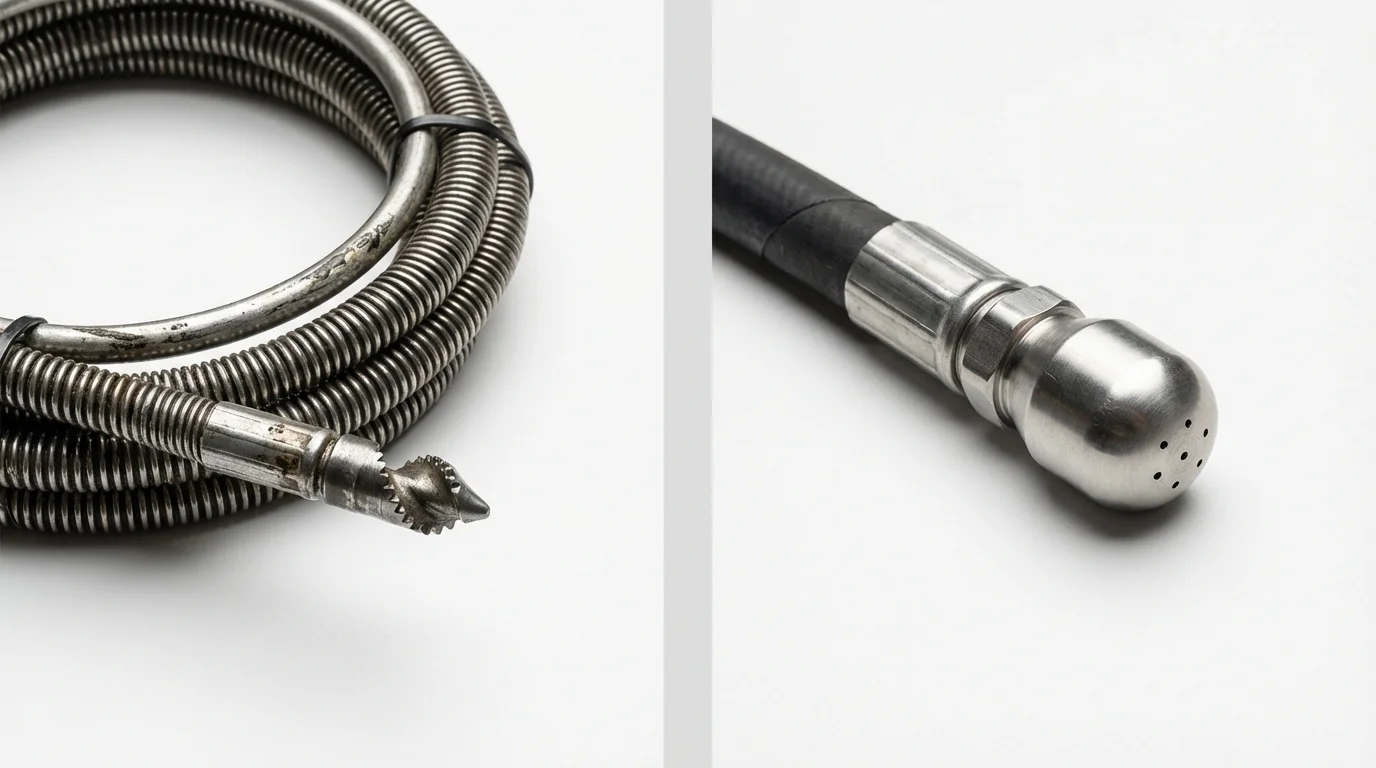 Drain snake cable and hydro jetting nozzle used for drain cleaning in Barnesville, GA